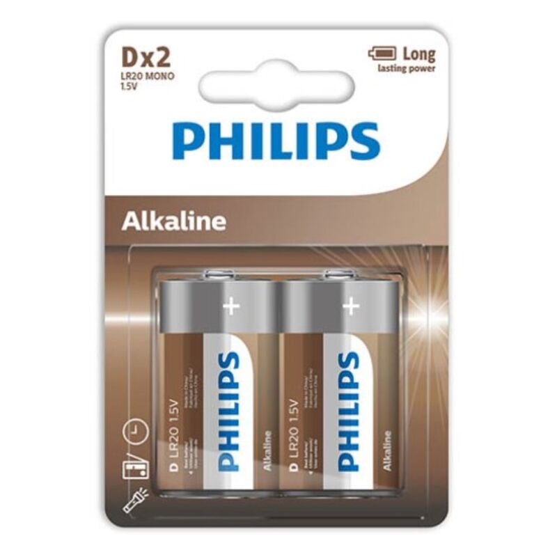 Alkalická baterie D LR20 PHILIPS pro spolehlivý výkon a dlouhou skladovatelnost