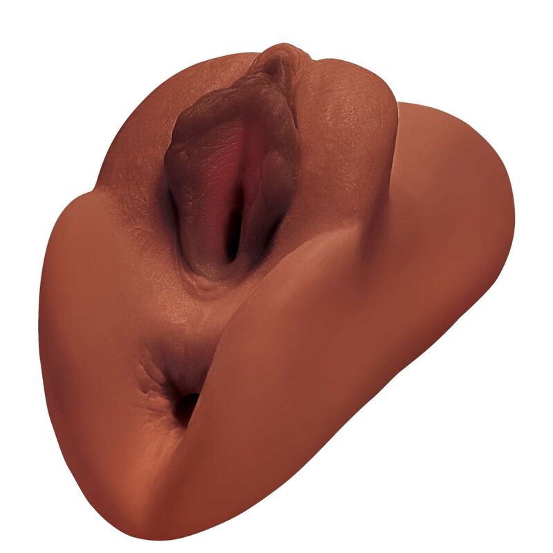 PDX PLUS Perfect Pussy Double Stroker, hnědý masturbátor se dvěma tunely
