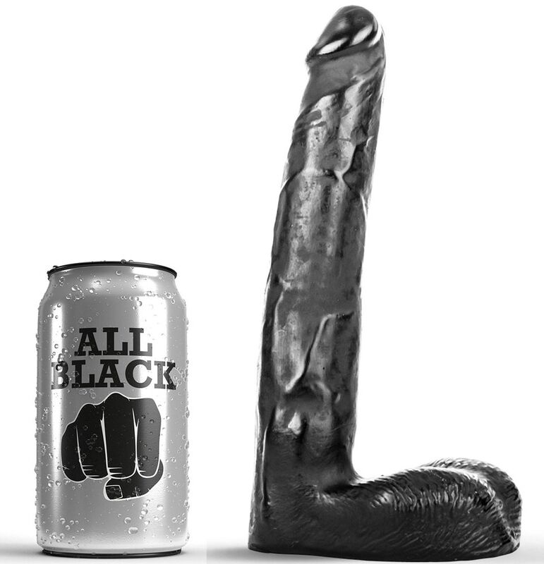 Realistické dildo ALL BLACK s texturou, 21 cm