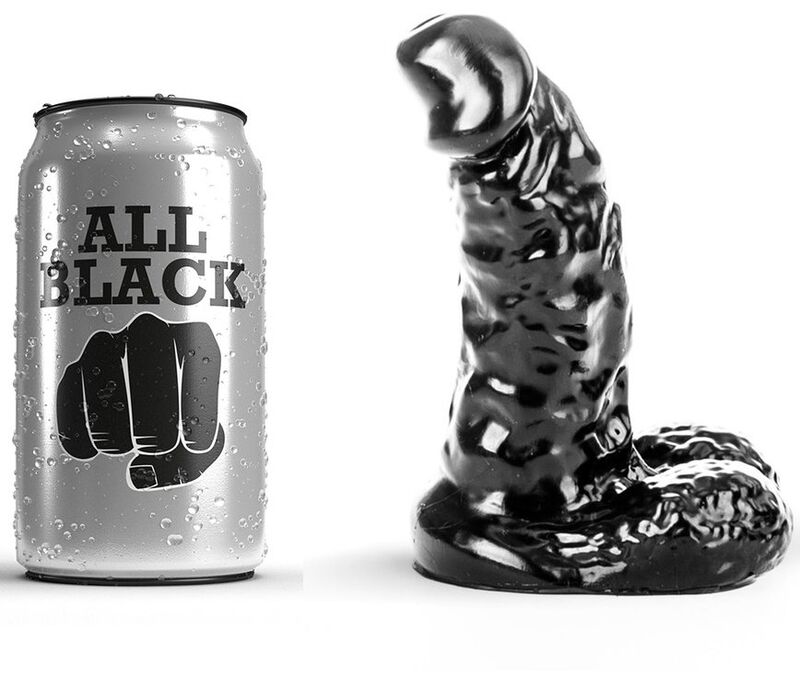 Dildo ALL BLACK s žebrovaným tělem, 13 cm