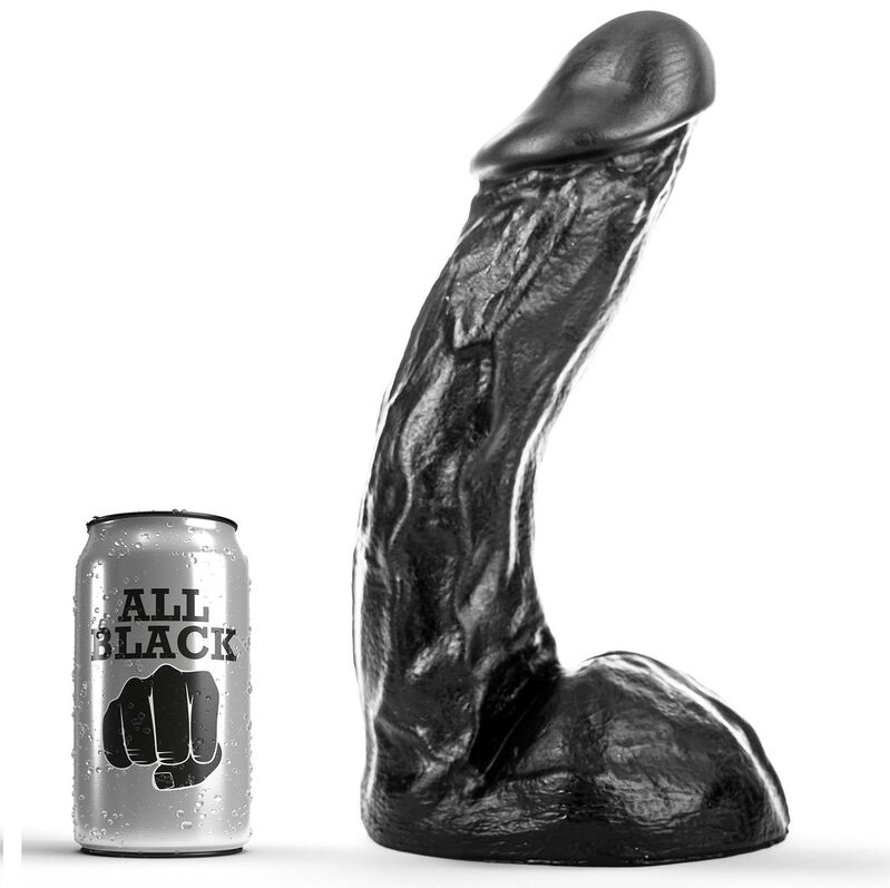 Dildo ALL BLACK, lehce zakřivené, 28 cm