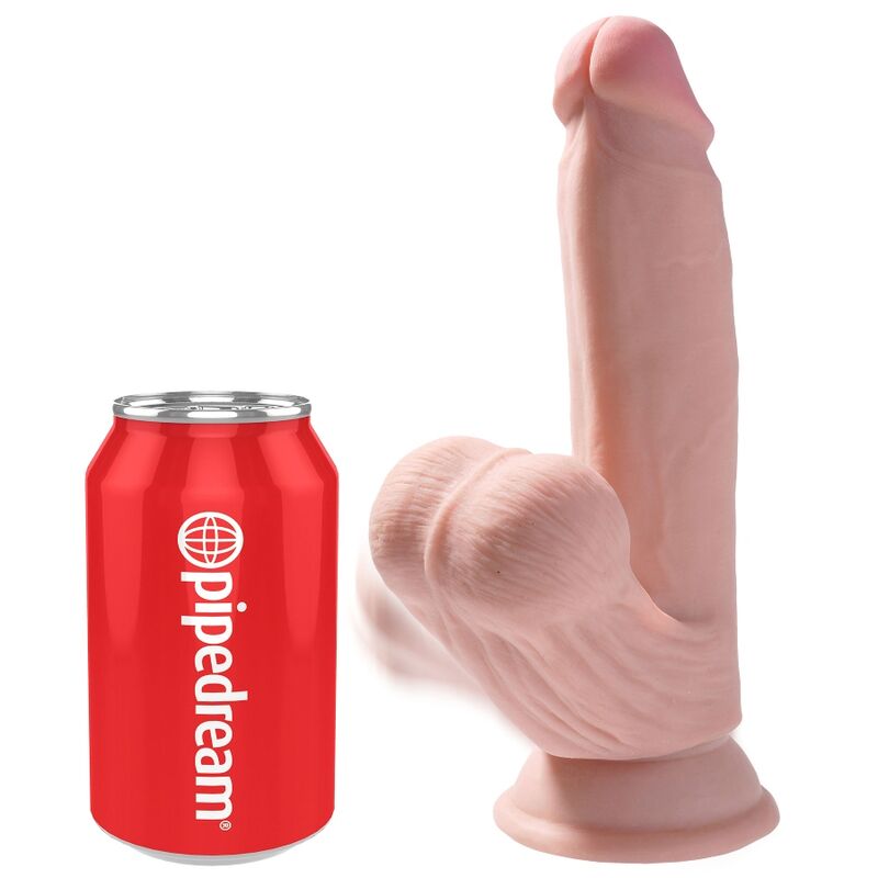 Dildo KING COCK Plus s pohyblivými varlaty a přísavkou, 15,2 cm