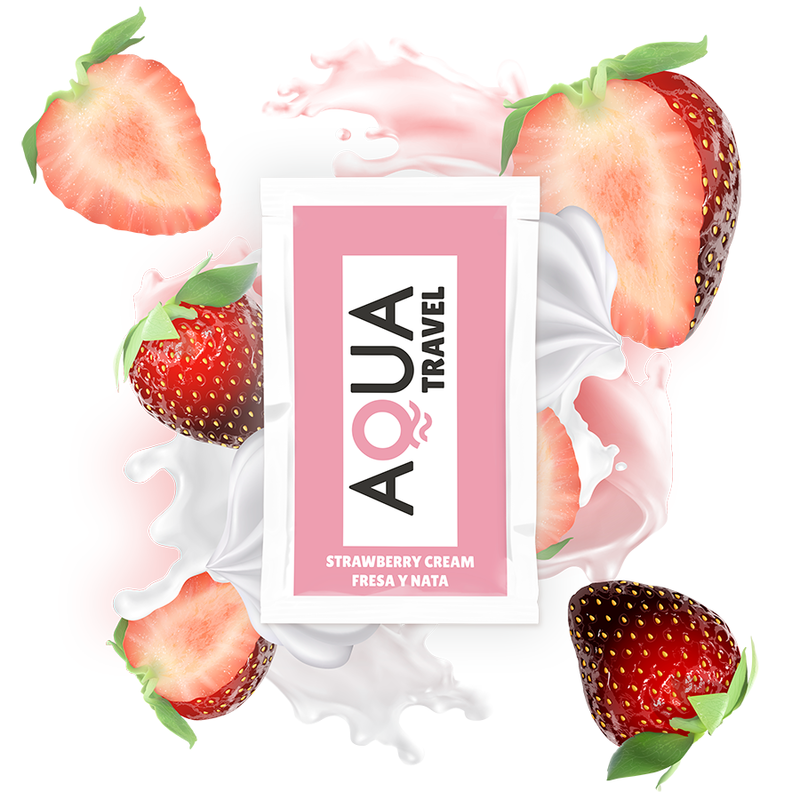 Lubrikační gel AQUA TRAVEL s příchutí jahod se šlehačkou, 6 ml