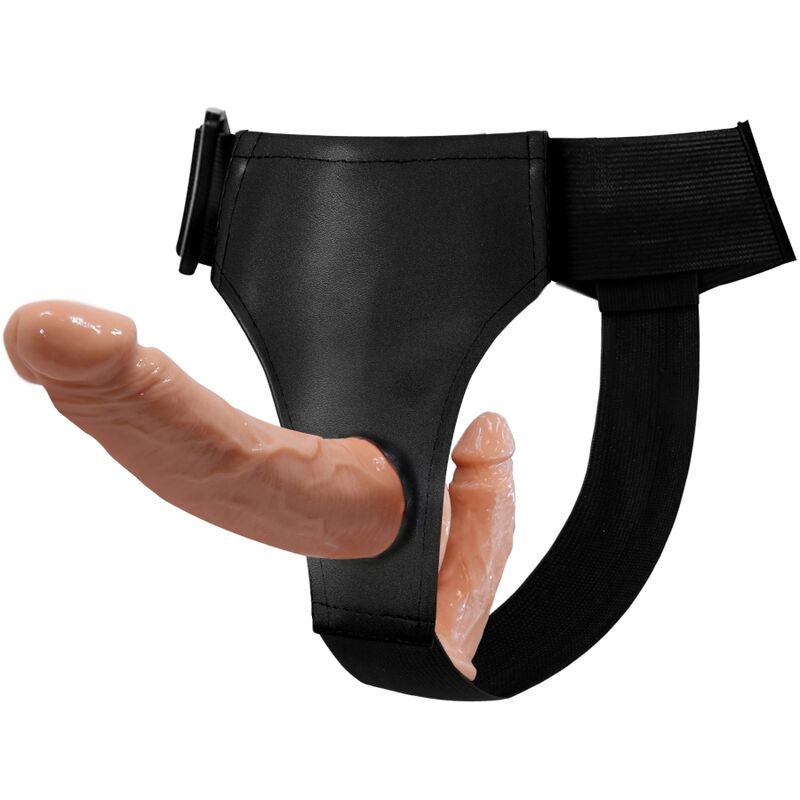 Strap on sada BAILE se dvěma žebrovanými dildy a nastavitelným postrojem