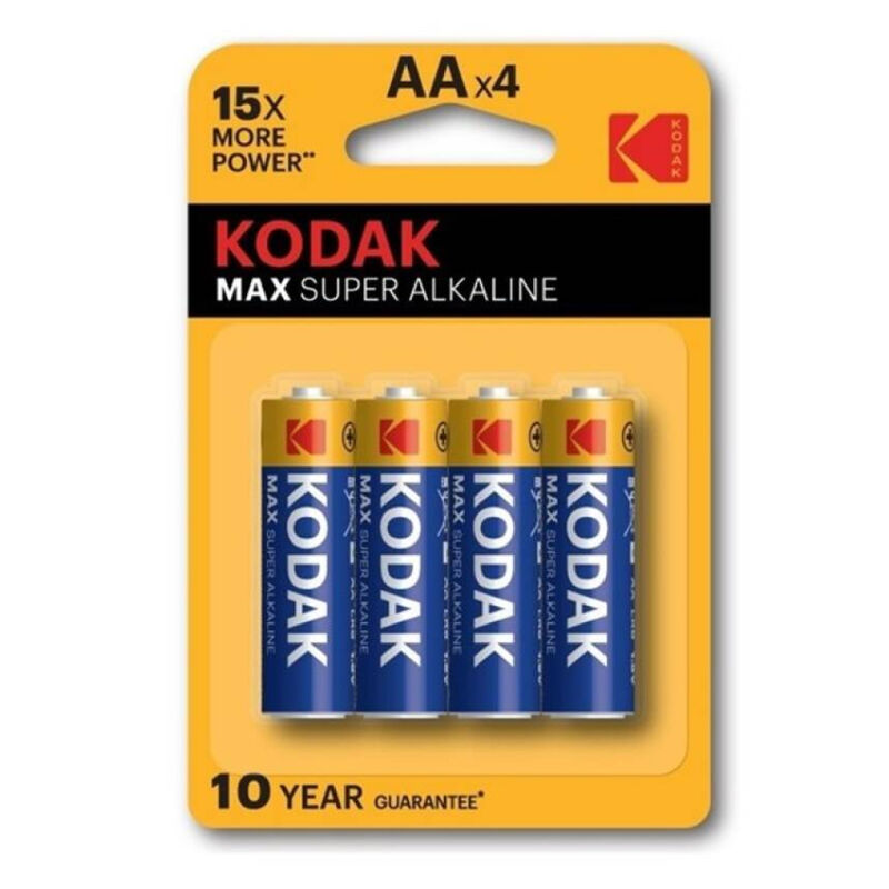 Alkalické baterie AA LR6 KODAK s vysokou kapacitou a dlouhou výdrží, balení 4 ks