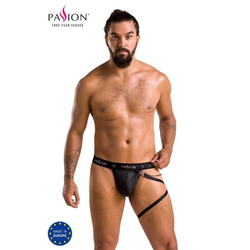 Pánská tanga string s efektem wetlook, úzký střih pro smyslný vzhled PASSION