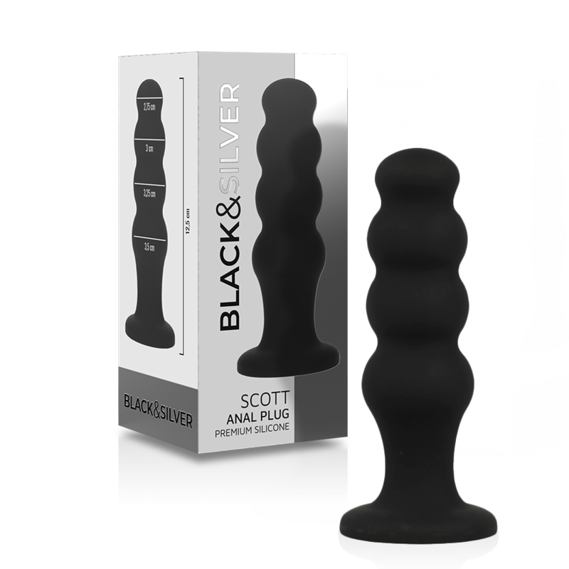 Silikonový anální kolík s kuličkovou strukturou pro jemný trénink roztahování BLACKSILVER