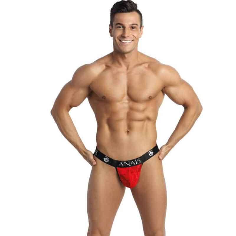 Červený jockstrap z krajky s elastickým střihem a odvážným vykrojením ANAIS