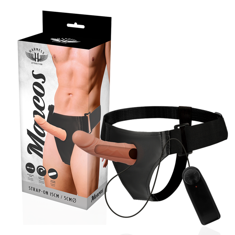 Dutý strap on s vibrátorem Harness Attraction, 15 cm