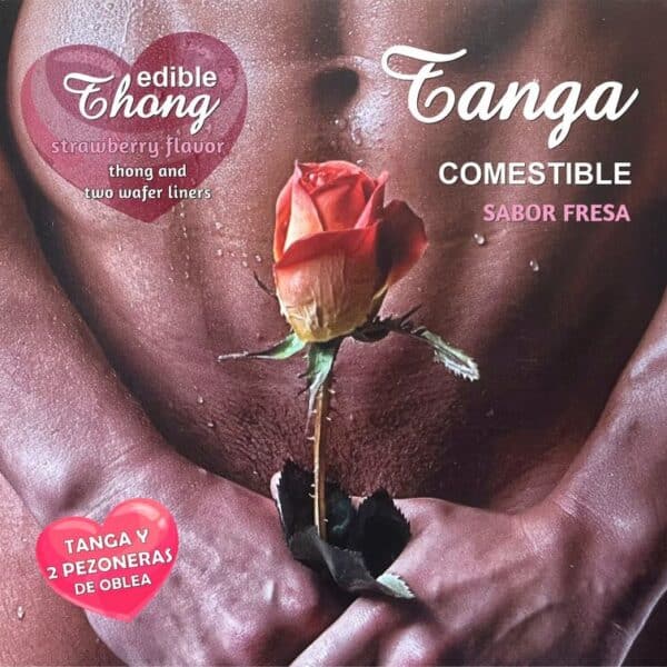 HOTFLOWERS jedlá pánská tanga se dvěma kryty na bradavky, jahodová příchuť