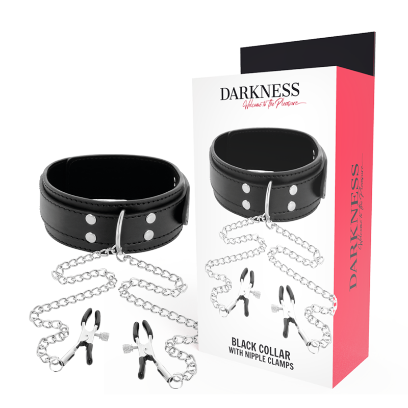 DARKNESS BDSM obojek se svorkami na bradavky, černý