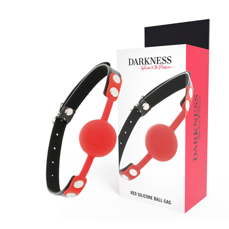 DARKNESS BONDAGE červený silikonový roubík s koženými pásky