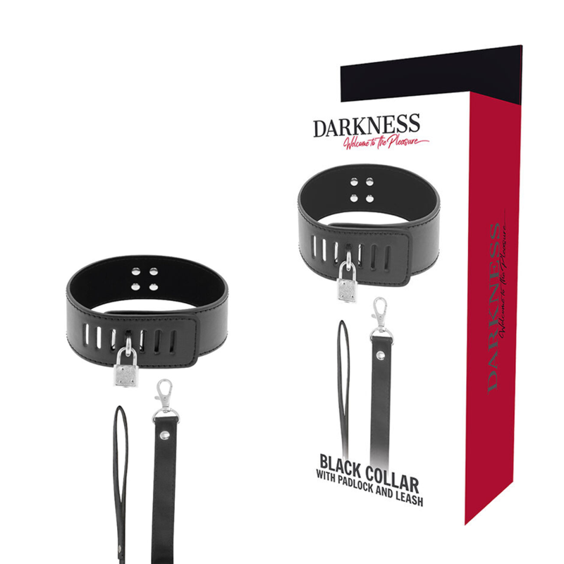 BDSM obojek DARKNESS s visacím zámkem a řetězem