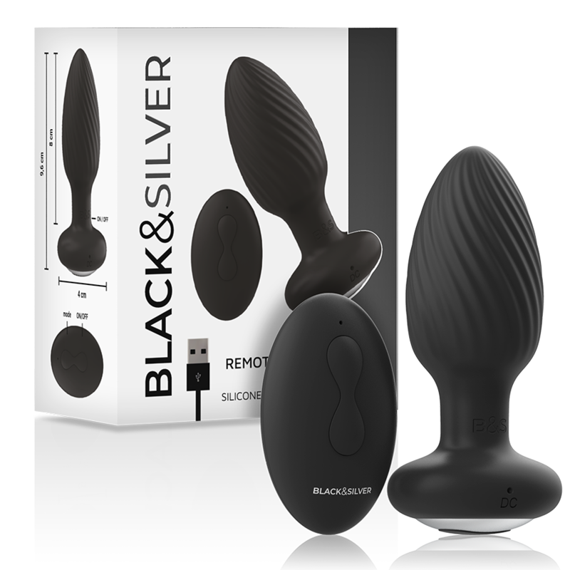 Rotující anální vibrátor s kuličkami a dálkovým ovládáním ze silikonu BLACKSILVER