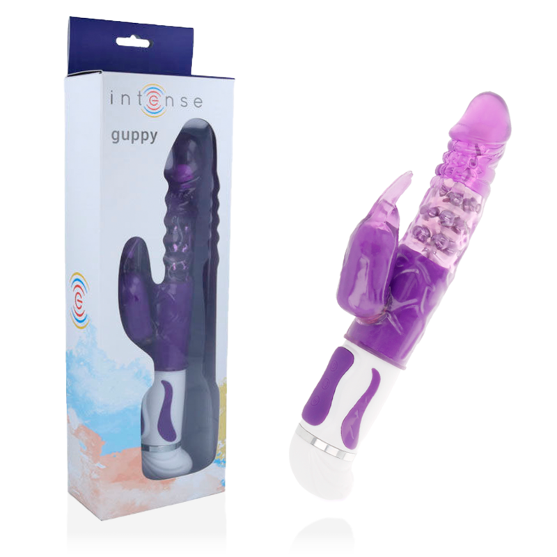 Vibrátor INTENSE Guppy Rabbit s rotací, šeříkový