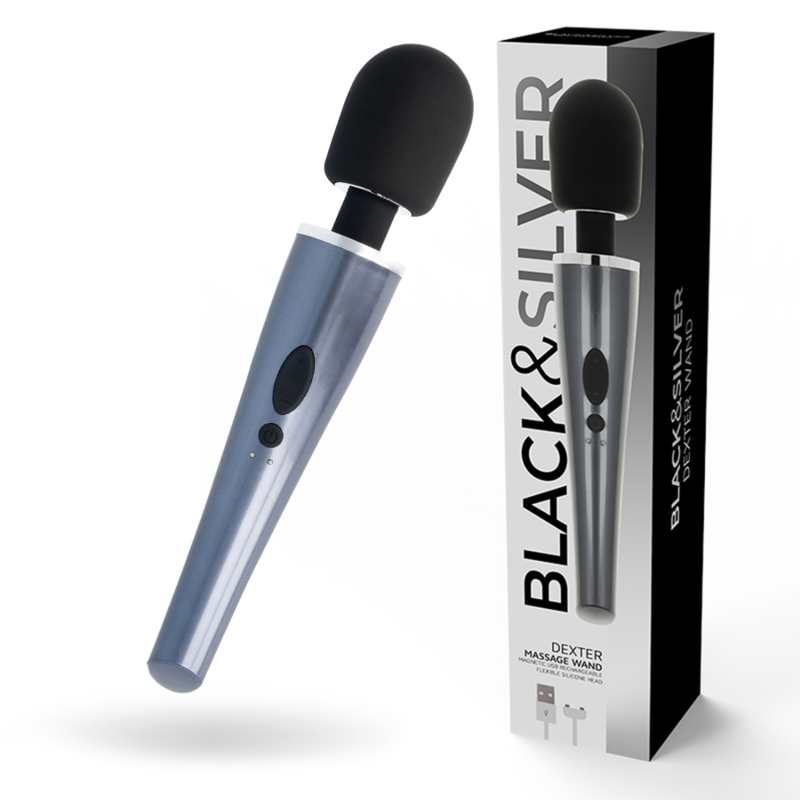 Vibrační masážní hlavice USB dobíjecí, 10 intenzivních režimů a vodotěsná BLACKSILVER