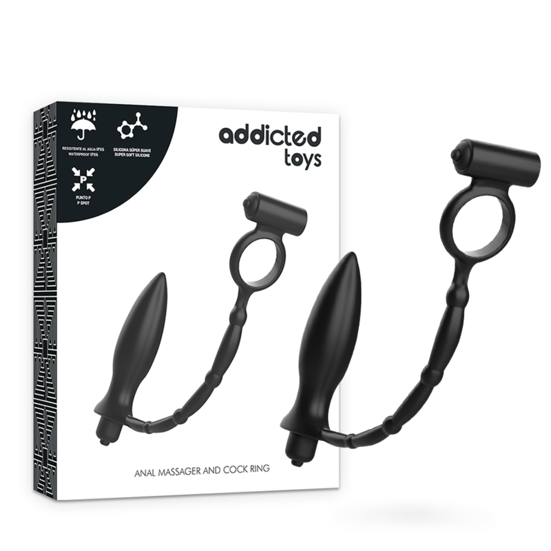 ADDICTED TOYS vibrační penisový kroužek s análním kolíkem