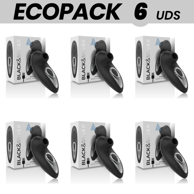 Ecopack 6 Kusů Blacksilver Drake Deluxe Sucking Vibe, Nabíjecí Silikonový, Černý