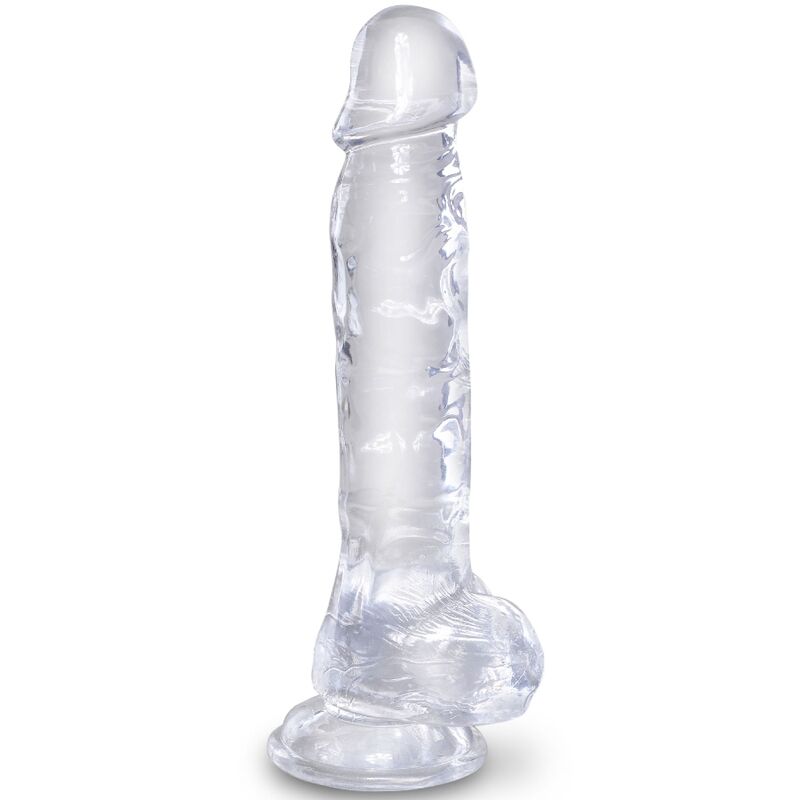 Průhledné připínací dildo KING COCK Clear s varlaty