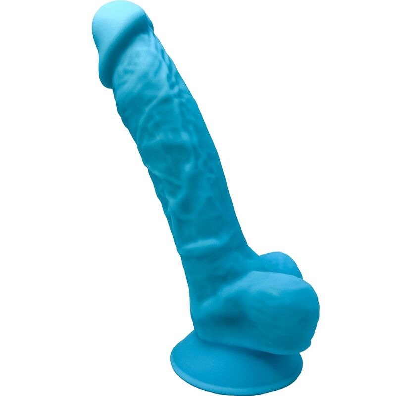 Realistický dildo dlouhý 17,5 cm s přísavnou základnou, silikonový, modrý SILEXD