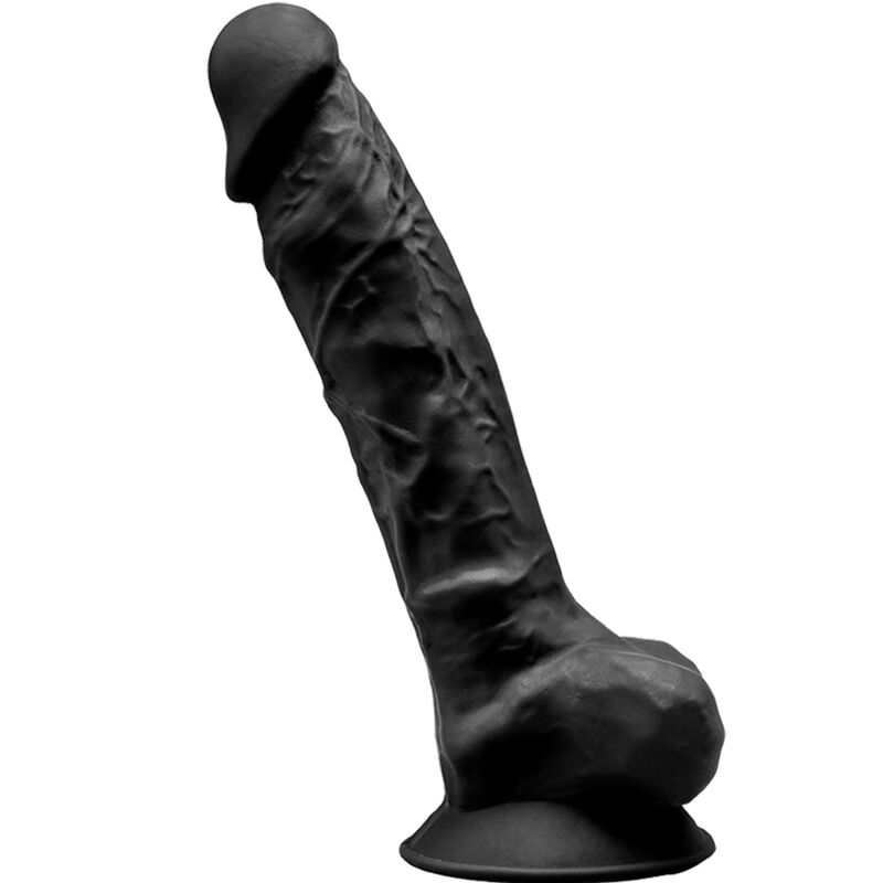 Realistický dildo z černého silikonu, 20 cm, s přísavkou SILEXD