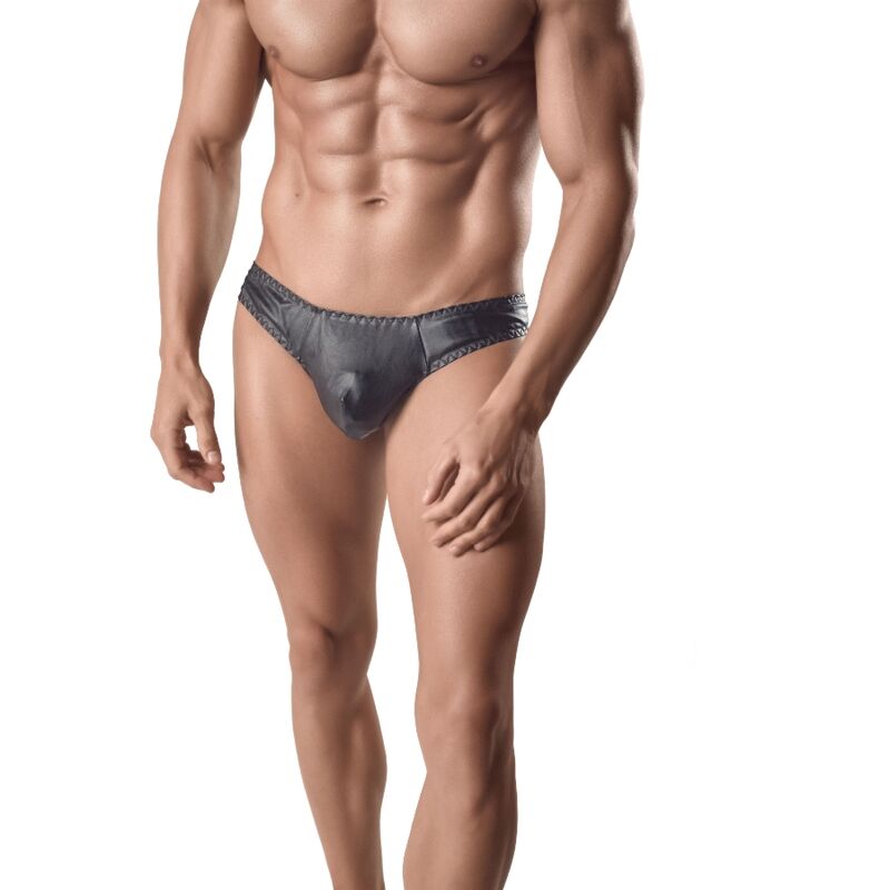 Pánská tanga, kožený string s pohodlným střihem, černá, pružná, S ANAIS