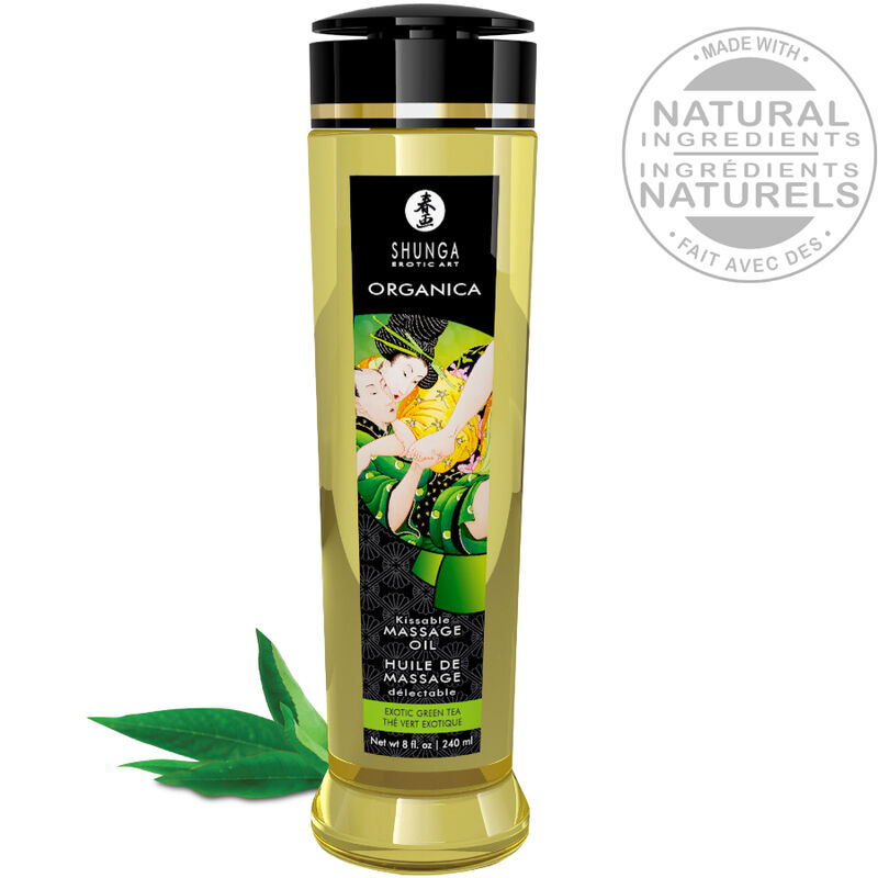 Masážní olej Shunga s vůní zeleného čaje, 240 ml