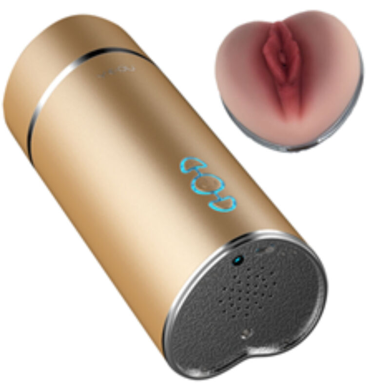 Vibrátor s masturbátorem ve tvaru vagíny, zlatý, s několika stupni vibrací ARMONY