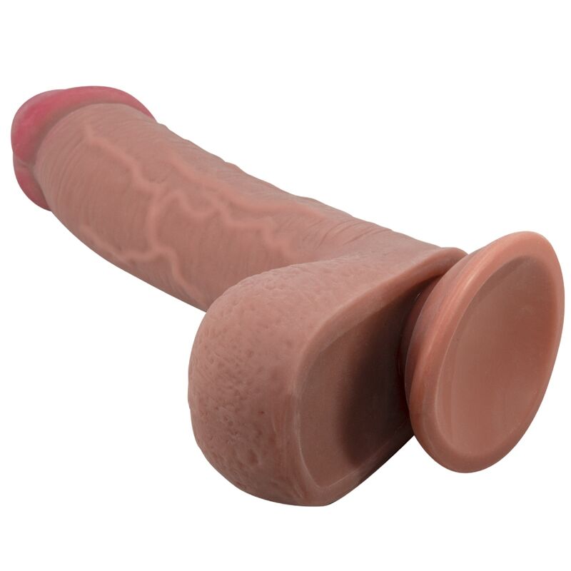 Realistický dildo Pretty Love Sliding Skin s přísavkou, hnědé, 23,4 cm
