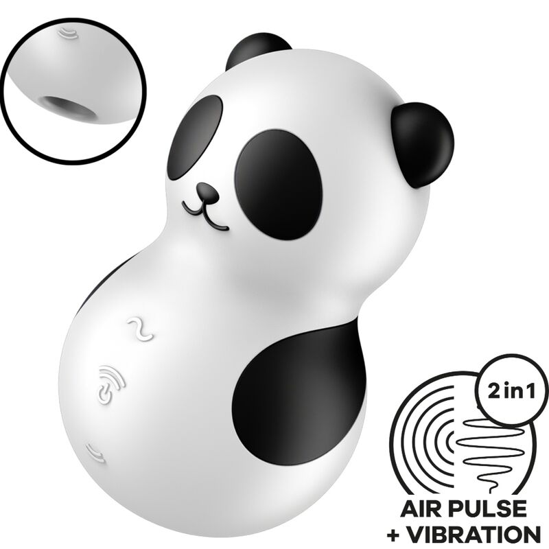 Tlakový vibrátor Satisfyer Pocket Panda v černé a bílé barvě