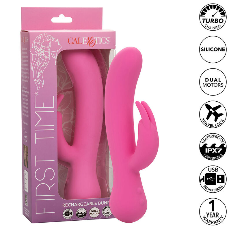 CalExotics First Time králičí vibrátor, růžový a dobíjecí