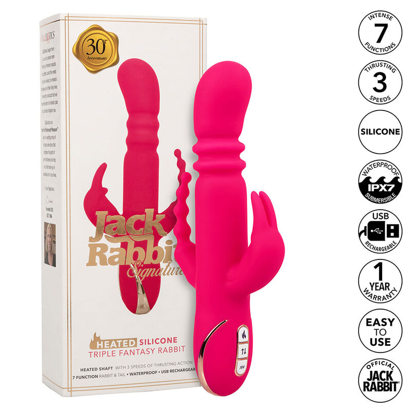 CalExotics Jack Fantasy trojitý vyhřívaný králičí vibrátor, růžový