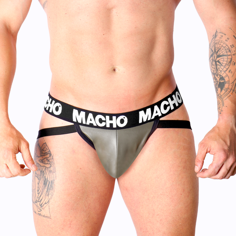 MACHO MX27GR suspenzor z imitace kůže v šedé a béžové barvě