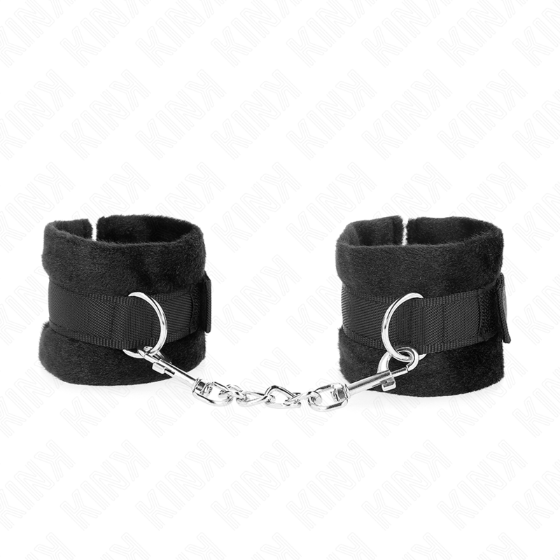 Černá pouta na ruce KINK Beginner s kožešinou, 30 × 7 cm