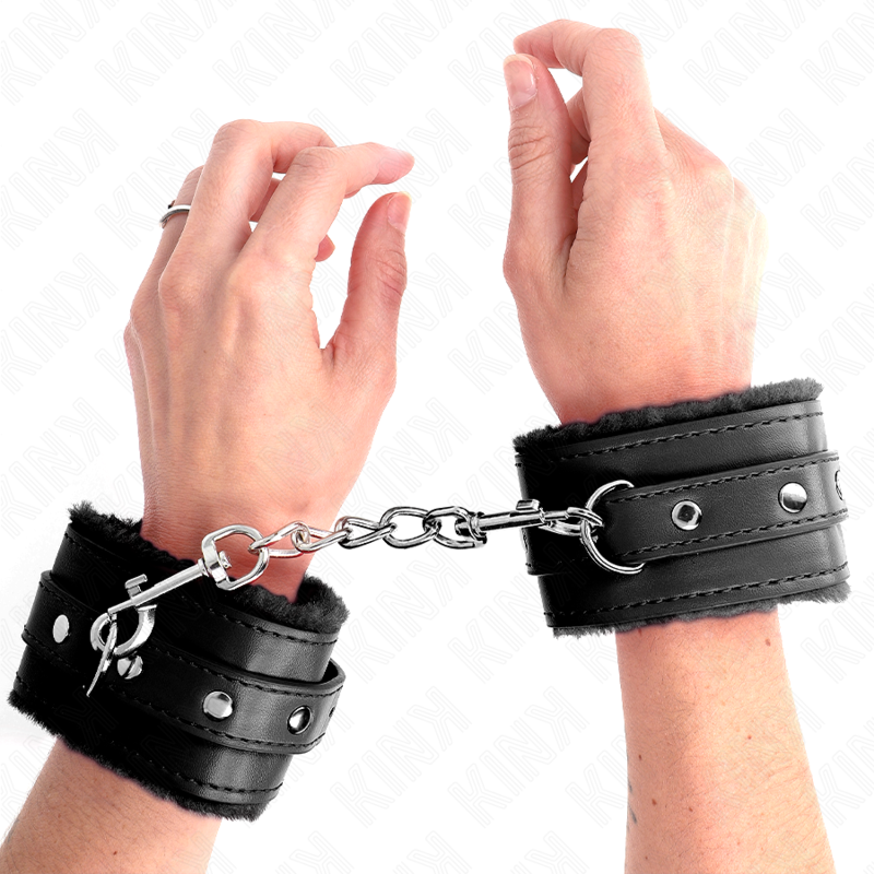 KINK Premium pouta na zápěstí, černá s kožešinovou podšívkou