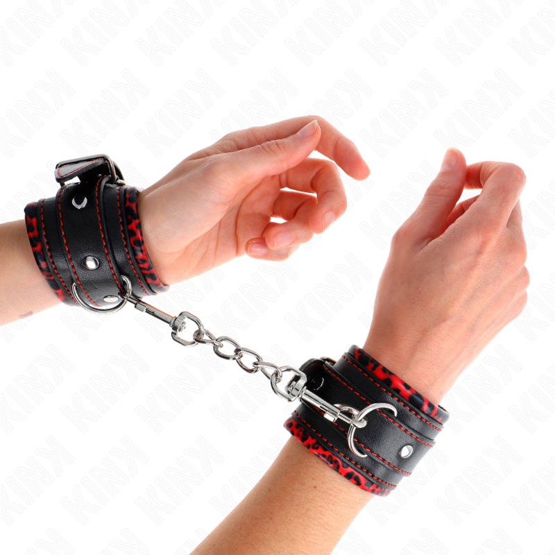 KINK pouta na zápěstí s kožešinovou podšívkou, červená a černá