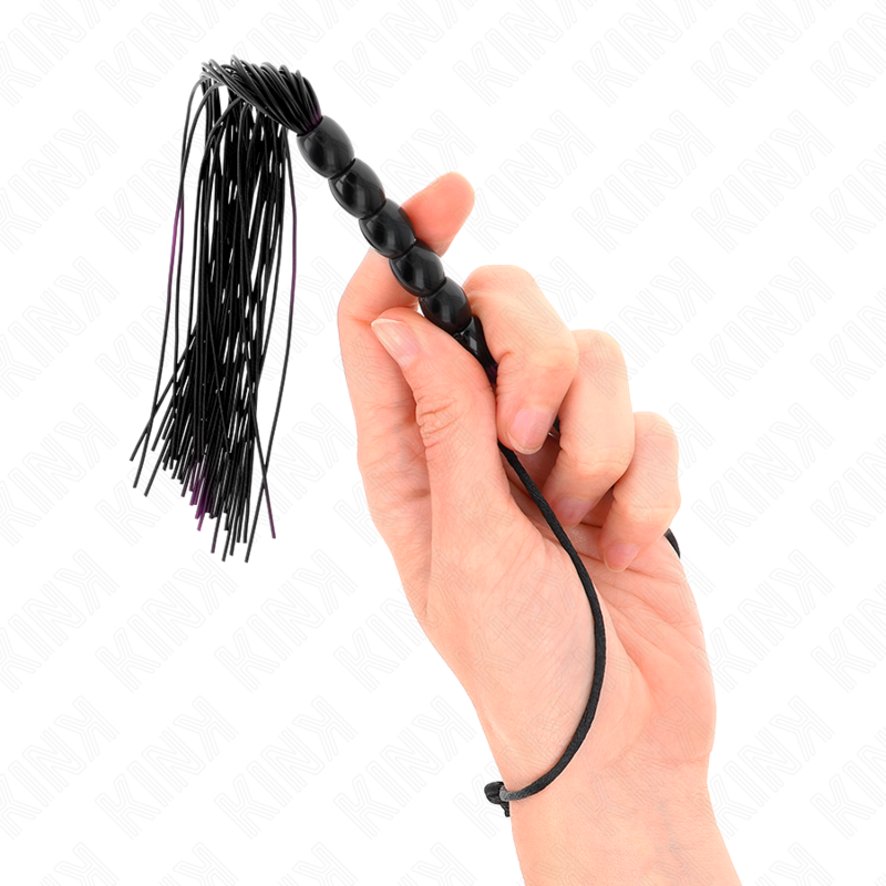 Mini bičík KINK ze silikonu se 6 černými korálky, 26 cm