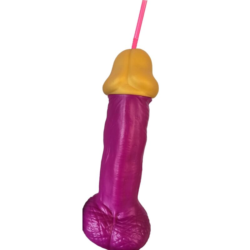 Fuchsiová sklenice na pití ve tvaru penisu Diablo Picante z tvrdého plastu, 500 ml