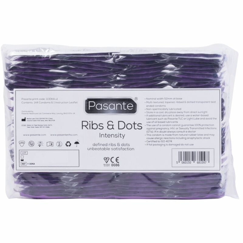 Kondomy Pasante Ribs & Dots Intensity, velké balení 144 kusů
