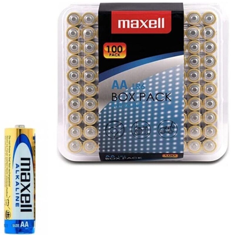 Alkalické baterie AA, balení 100 kusů, dlouhá výdrž a spolehlivý výkon MAXELL