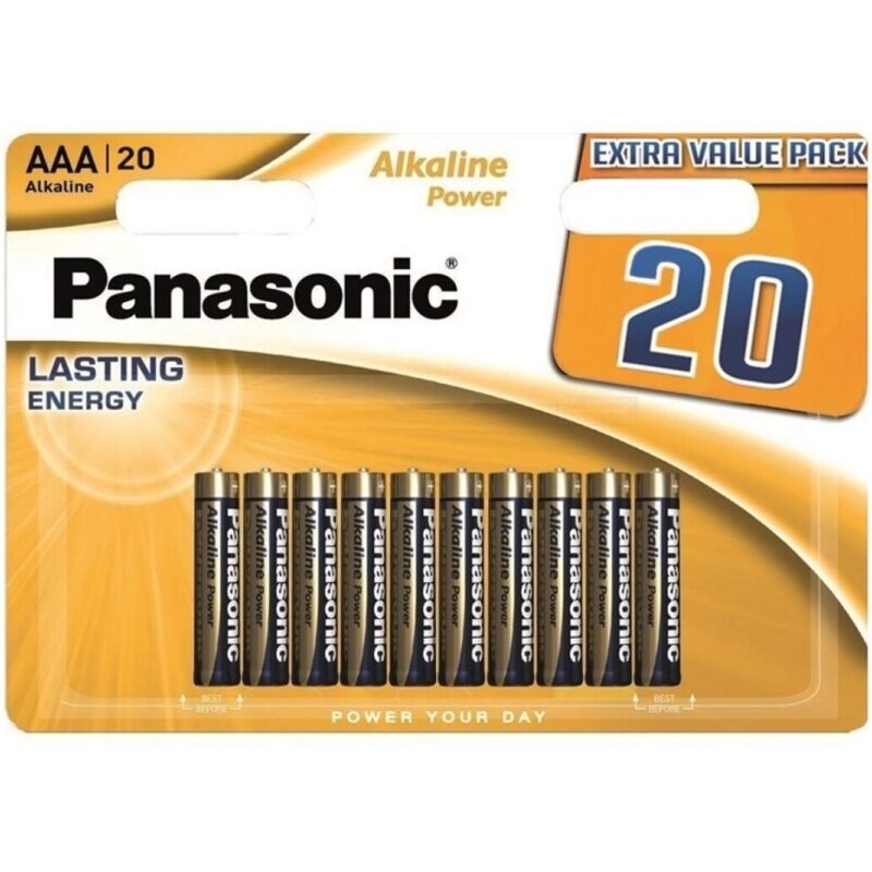 Alkalické baterie AAA, balení 20 kusů s dlouhou výdrží pro zařízení PANASONIC