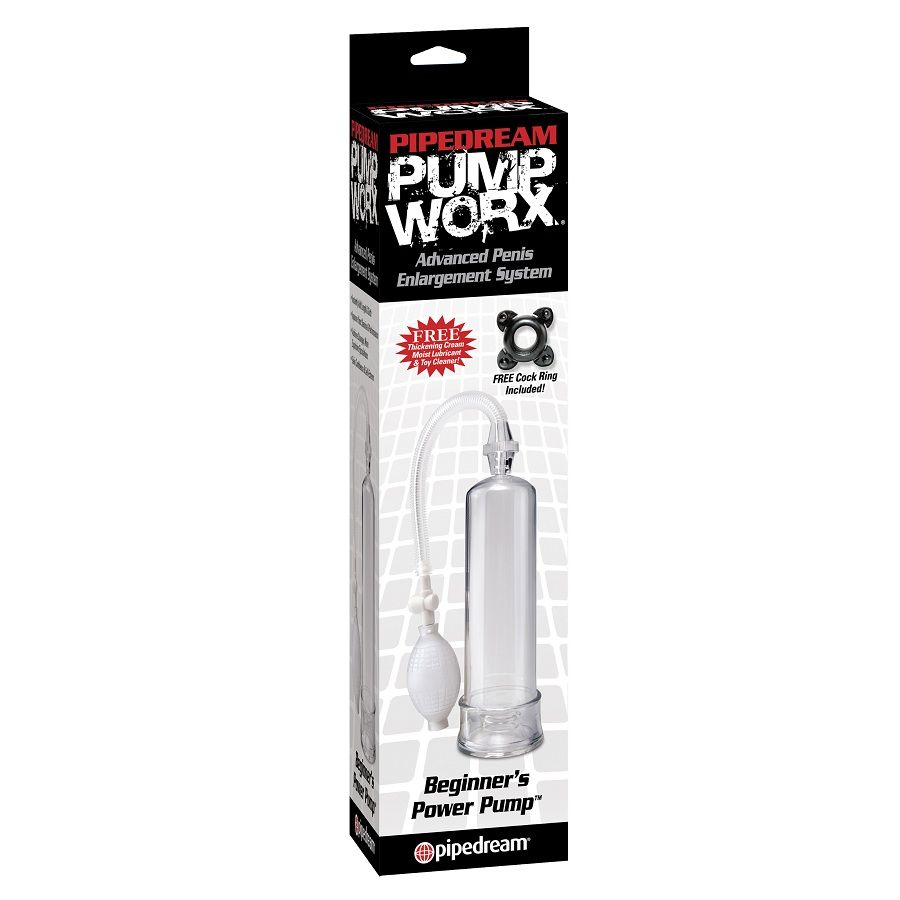 PUMP WORX Beginners Power Pump Clear, transparentní pumpa na penis