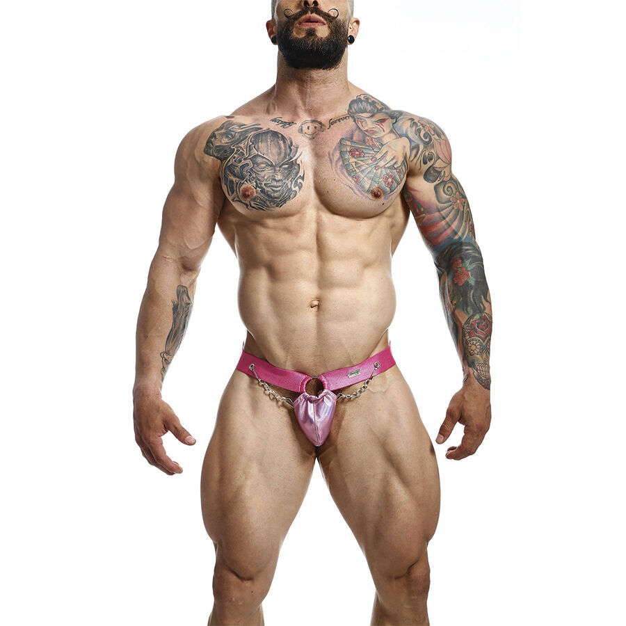 Jockstrap z PU kůže s kapsou z řetízků, prodyšný, univerzální velikost, růžový MOB