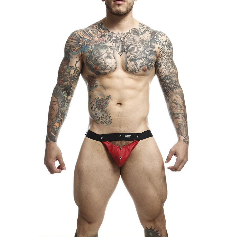 Pánský jockstrap z imitace kůže se sportovní oporou a odvážným střihem MOB