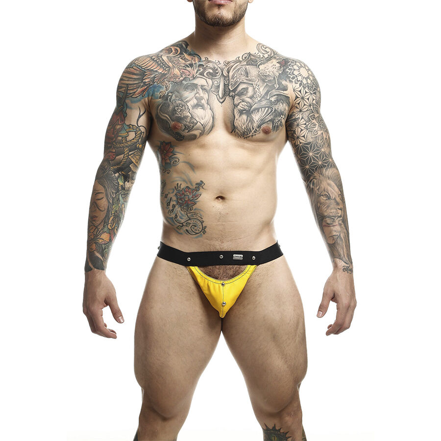 Sportovní jockstrap z koženky s podpůrnou kapsou, žlutý MaleBasics