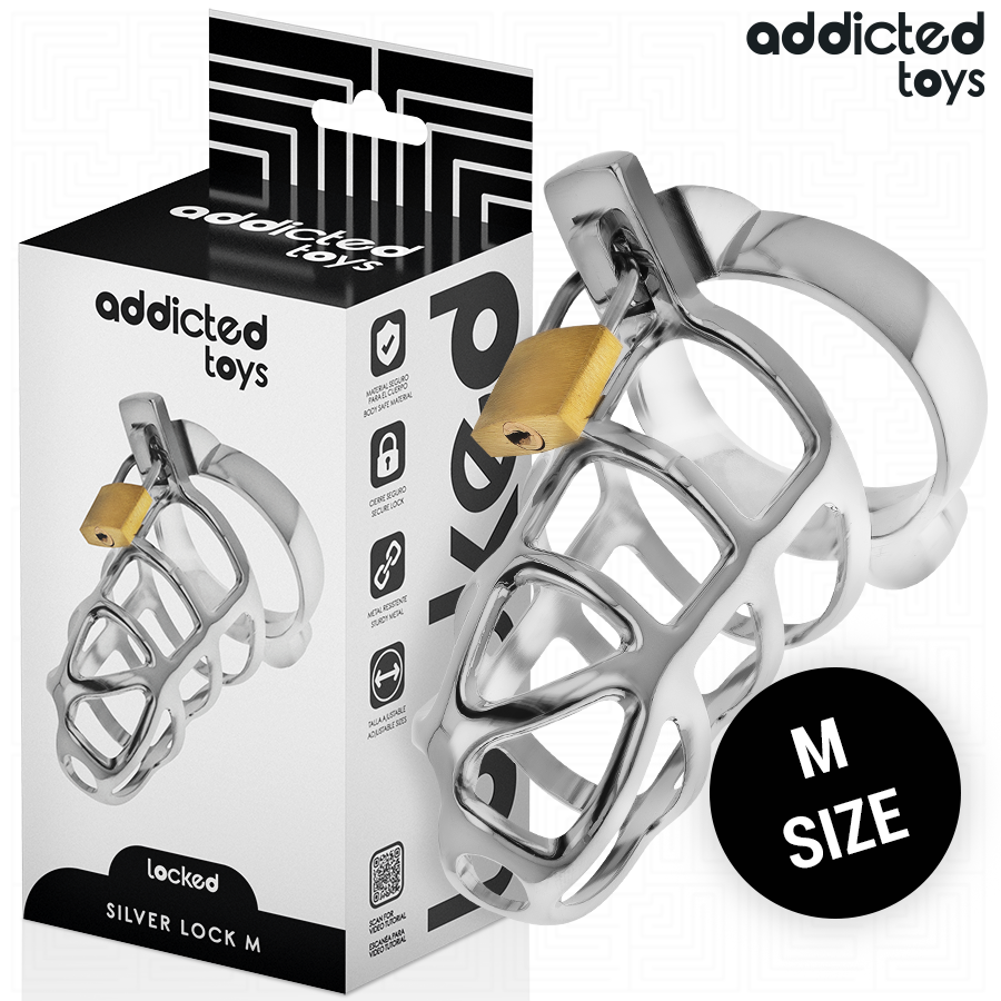 Addicted Toys Locked Silver Lock kovová klec na penis, velikost M