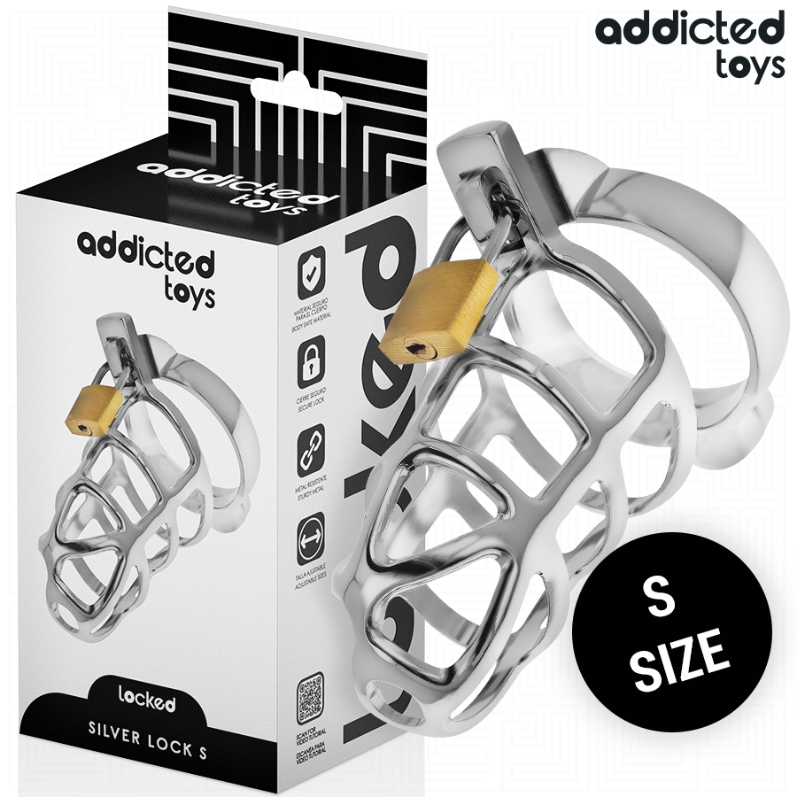 ADDICTED TOYS LOCKED Silver Lock, kovová klec cudnosti, velikost S