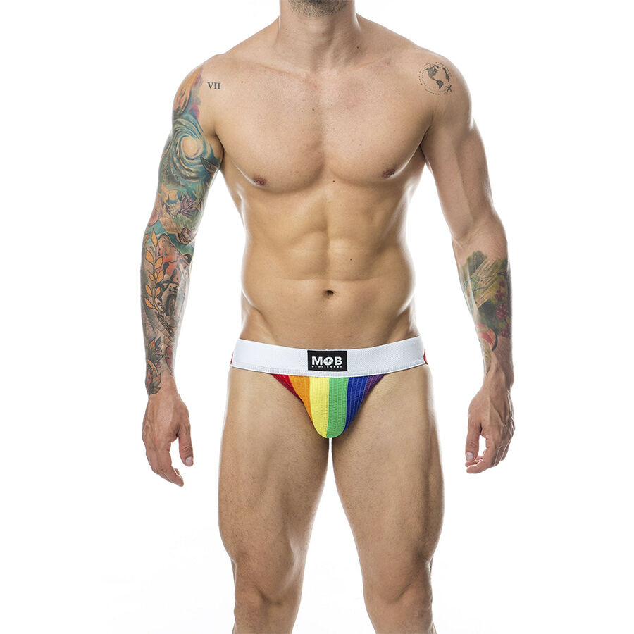 Pánský jockstrap s duhovým vzhledem a bavlněnou kapsou pro pohodlí MOB