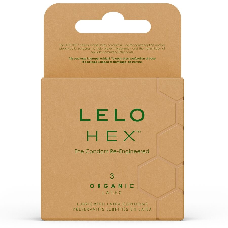 Kondomy LELO HEX Organic se šestiúhelníkovou strukturou, 3 kusy