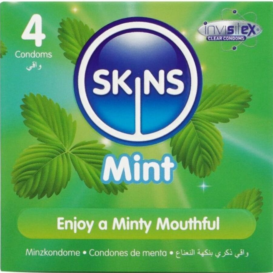 Kondomy SKINS Mint s příchutí, 4 kusy